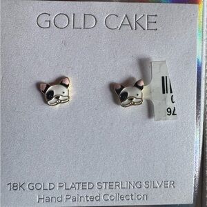 Gold Cake French Bulldog Frenchie Boston Terrier Earrings So Cute New In Box!